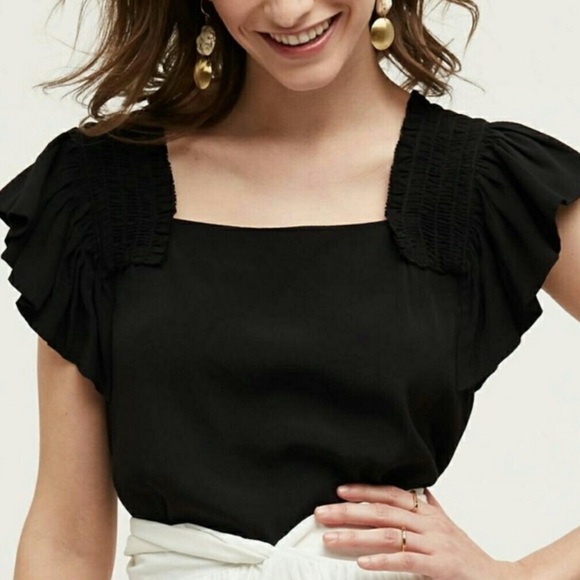 Maeve Anthropologie Black Top with Ruffle Sleeves - Picture 2 of 8